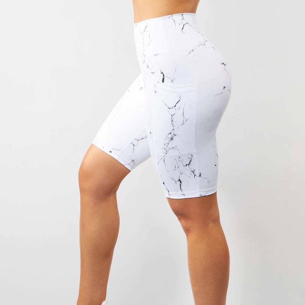BuffBunnt Limitless Biker Shorts - White Marble